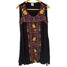 Embroidered Mexican Women Midi Dress Colorful Sleeveless Black L Bohemia... - $520.61 MXN
