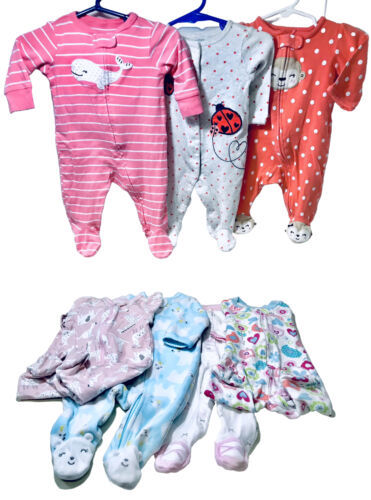 Carter's & Koala Baby Girls Size 3M Lot Of 7 Cotton & Fleece Footed Sleepers - $26.95