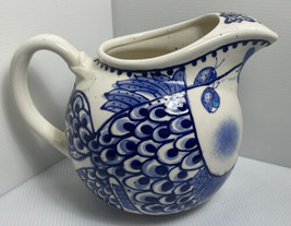 Come Dream with Me Pitcher Kissing Fish, Whimsical Blue &amp; White 2006 7” By Diane - £17.13 GBP