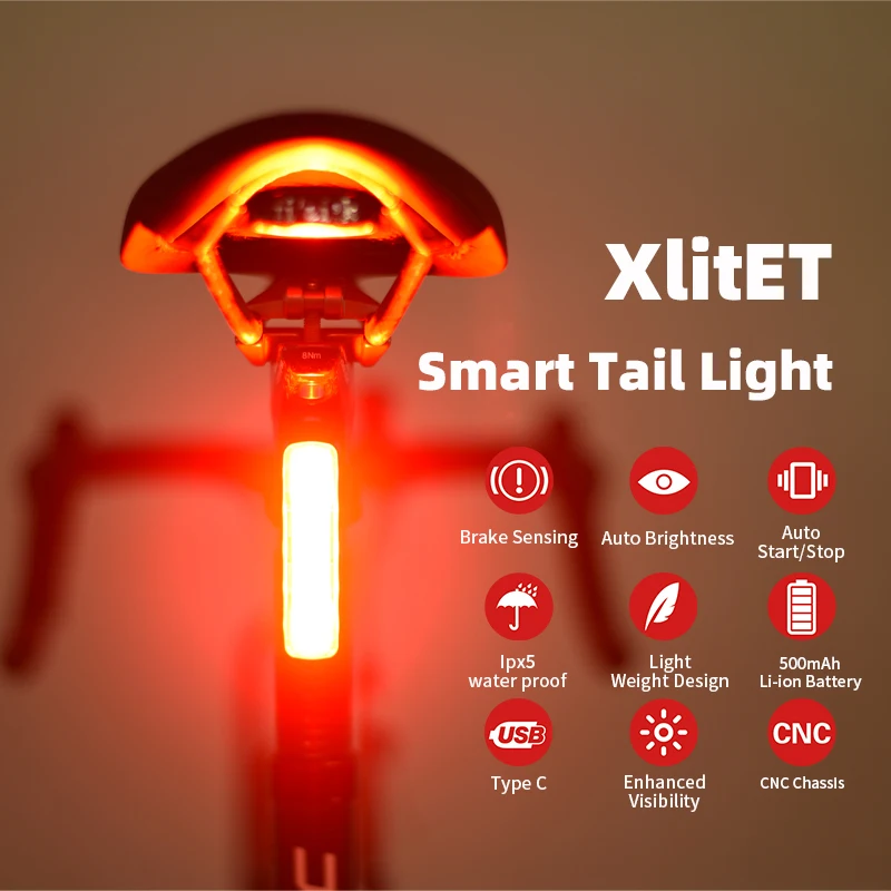 Icycle tail light usb rechargeable waterproof brake sensing lights auto start stop bike thumb200