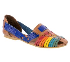 Womens Authentic Mexican Huarache Leather Sandals Slip On Rainbow #113 - £27.93 GBP