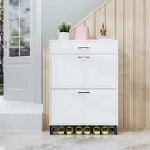 White Entryway Shoe Cabinet with 2 Flip Drawers - $2,621.90 MXN