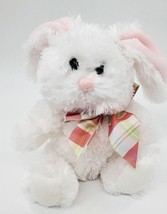 Hallmark Easter Bunny Rabbit White Pink w Plaid Bow Plush 11&quot; Stuffed Toy B57 - £7.85 GBP