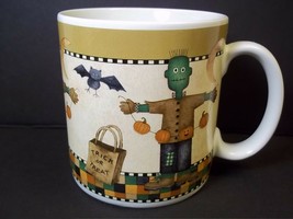 Debbie Mumm HALLOWEEN coffee mug Monster Scarecrow Sakura Stoneware 1998 12 oz - $8.75