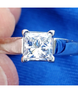 Earth mined Diamond Solitaire Princess cut Engagement Ring 14k White Gold Size 7 - $3,776.25