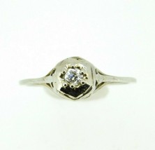 Art Deco 14k White Gold Genuine Natural Diamond Filigree Ring .10ct (#J839) - £233.45 GBP