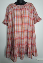 Madewell Womens Plaid JUNE HERO Dress Medium Short Sleeve Popover Orange... - £23.58 GBP
