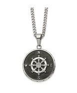 Stainless Steel Polished Black IP-plated Compass 22 inch Curb Chain Neck... - $84.26