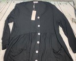 Dress Black Buttons XXL Flowy Pockets Long Sleeve - $28.49