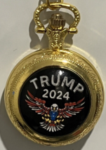 Trump 2024 Eagle Gold Toned Pocket Watch Works and New  Battery Donald T... - $13.17