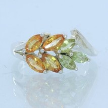 Orange Sapphire Peridot Handmade Sterling 925 Silver Ladies Floral Ring size 7 - £77.88 GBP