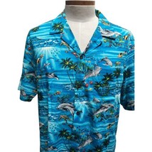 RJC Tropical Dolphins Turtles Fish Men&#39;s Aloha Hawaiian Shirt USA Size L... - $13.96