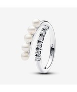 Sterling silver Treated Freshwater Cultured Pearls &amp; Pavé Open Ring 1931... - $26.34 CAD
