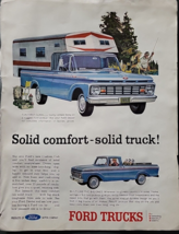 Vintage 1963 Ford Trucks "Solid Comfort - Solid Truck" Camper Body Print Ad - $8.59