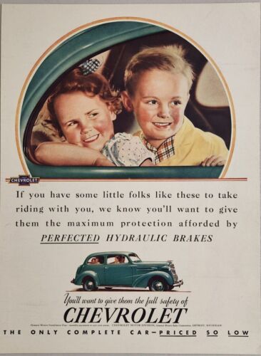 1937 Print Ad Chevrolet Two-Door Cars with Hydraulic Brakes Happy Kids - £16.26 GBP