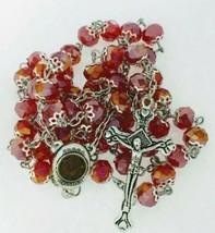 Glass Crystal Beads Rosary  Holy Soil Silver Cross Crucifix Jerusalem Bl... - £10.90 GBP