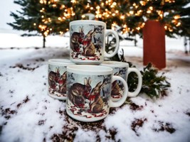 Set Of 4 Beautiful Vintage Taiwan Winter Rabbits Snow Bunnies Coffee Cocoa Mugs - £37.90 GBP