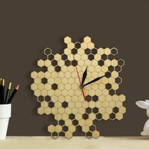 Honeycomb Nature Inspired Wooden Wall Clock Contemporary Style Laser Engraved - $41.35