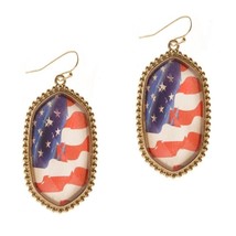 Oval Americana Patriotic USA Flag Earrings - £11.87 GBP