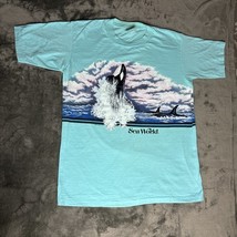 Vintage 80s Sea World Orca Graphic Print  T Shirt Blue Size L Onieta - $693.63 MXN
