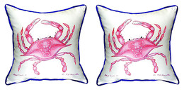 Pair of Betsy Drake Pink Crab Small Outdoor Indoor Pillows 12 Inch X 12 Inch - £54.71 GBP