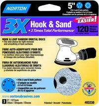 5&quot; Norton 03230 ProSand Multi-Hole Hook &amp; Sand Discs, 120-Grit, 3-Pack - $26.10 CAD