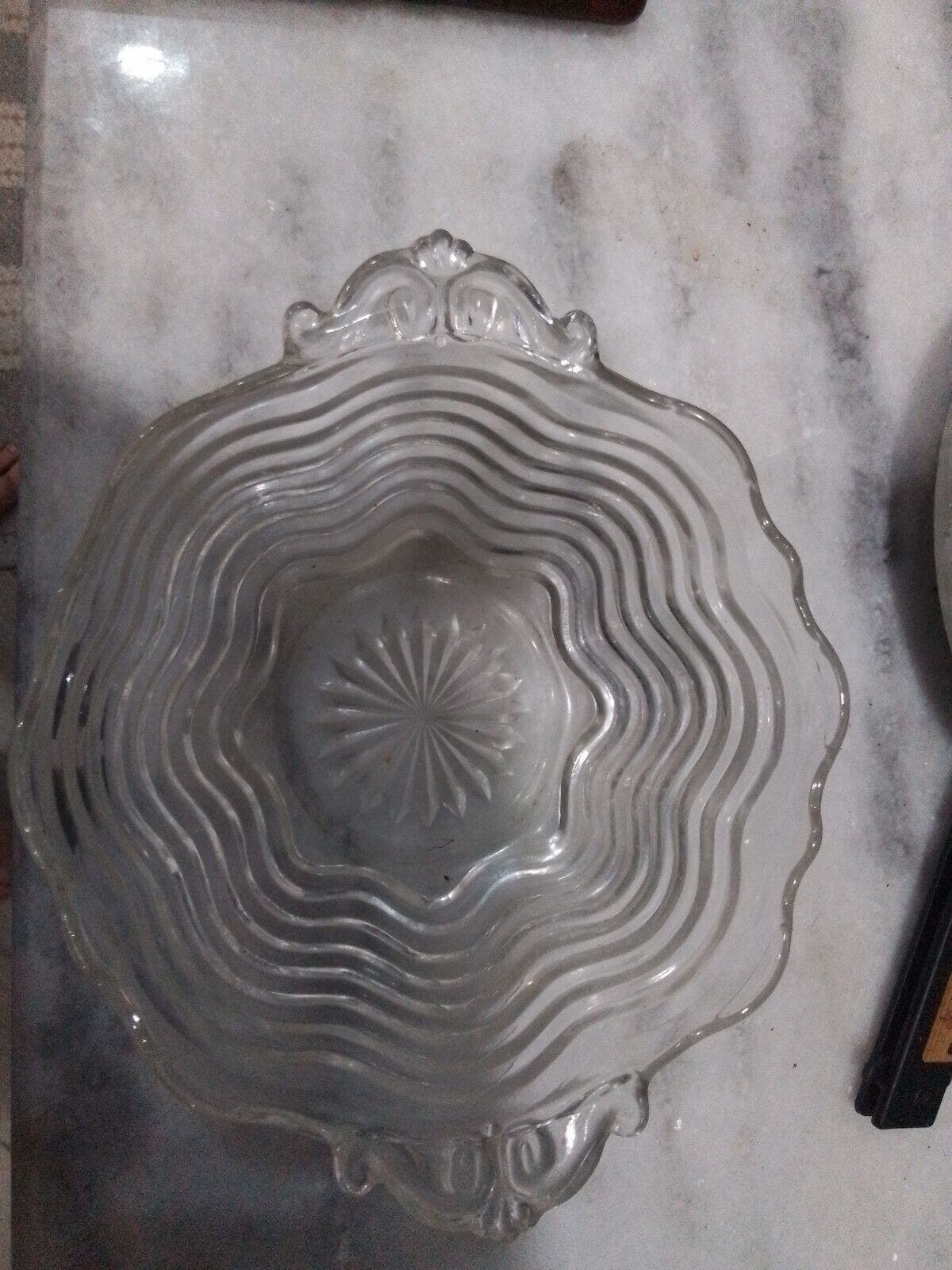 Primary image for Anchor Hocking Wavy Glass Line #17 Clear Handled Dish 7", Vintage Serving Tray