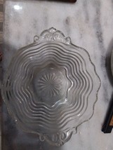 Anchor Hocking Wavy Glass Line #17 Clear Handled Dish 7&quot;, Vintage Serving Tray - £3.95 GBP