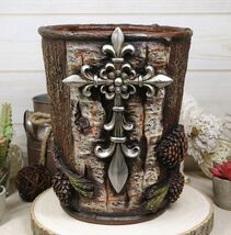 Rustic Southwestern Le Fleur Cross W/ Birch And Pinecones Waste Basket T... - $47.45 CAD