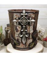 Rustic Southwestern Le Fleur Cross W/ Birch And Pinecones Waste Basket T... - $613.09 MXN