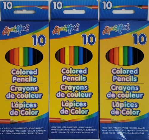 3 Liqui-mark Colored Pencils 10 each pack Total of 30 Pieces Coloring Pe... - $8.63