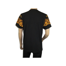 Men LAVERITA European Fashion Crew Shirt Rhine Stones Crown Florals 12089 Black image 10