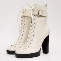 The Estrada Cream Leather Lace-Up Platform Heel Mid Calf Women Boot image 2