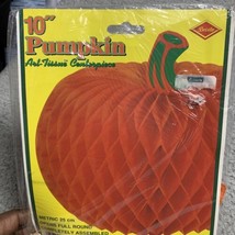 Vintage 1991 Beistle 10&quot; Pumpkin Art Tissue Centerpiece Honeycomb Sealed... - £9.38 GBP