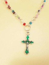 green cross glass seed beads necklace crucifix charm handmade jewelry - £5.22 GBP