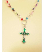 green cross glass seed beads necklace crucifix charm handmade jewelry - £5.62 GBP