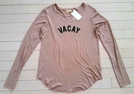 ALL THINGS FABULOUS Beige &#39; VACAY &quot; Oversize Long Sleeve Top ( XS ) - $51.27