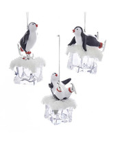 Kurt Adler Set Of 3 Resin 4.25&quot; Acrylic Penguin On Ice Christmas Ornaments T2458 - £23.08 GBP