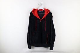 Vintage 70s Streetwear Mens Large Faded Blank Velvet Velour Hoodie Sweatshirt - £67.96 GBP