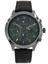 Orologio da uomo Tommy Hilfiger 1791856 quadrante verde cinturino in pelle nera - $127.93