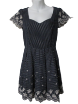 JUN &amp; IVY Fit &amp; Flare Lined Navy Blue Square Dots HOCO Homecoming Party Dress SM - £14.24 GBP
