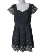 JUN &amp; IVY Fit &amp; Flare Lined Navy Blue Square Dots HOCO Homecoming Party ... - $24.36 CAD