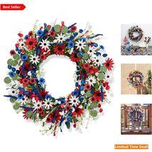 Handmade 22-Inch Independence Day Wreath with Red, White, and Blue Flowers - $62.32