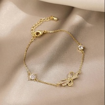 Adjustable Crystal Bow Charm Bracelet for Women - £8.68 GBP