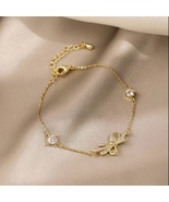 Adjustable Crystal Bow Charm Bracelet for Women - £8.59 GBP