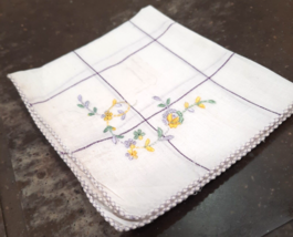 Vintage Petite Purple Handkerchief Hankie Pocket Scarf Embroidered Flowers - £4.98 GBP