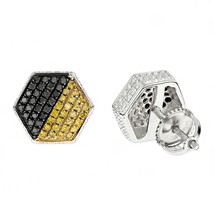 1CT Noir Jaune Zircone Hexagone Grappe Boucles D&#39;Oreilles Clous Plaqué or Blanc - £63.49 GBP