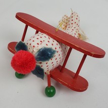 Vintage Christmas Ornament Stuffed Plush &amp; Wood Airplane 4.5 Inch - £10.46 GBP