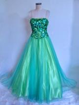 NWT Jasz Couture Ball Prom Gown Dress 8 Sequin Beaded Lime Green Blue Tulle Wrap - £88.20 GBP
