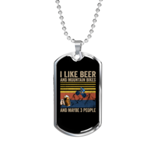 Beer And Mountain Bikes Necklace Stainless Steel or 18k Gold Dog Tag 24&quot; - £37.60 GBP+